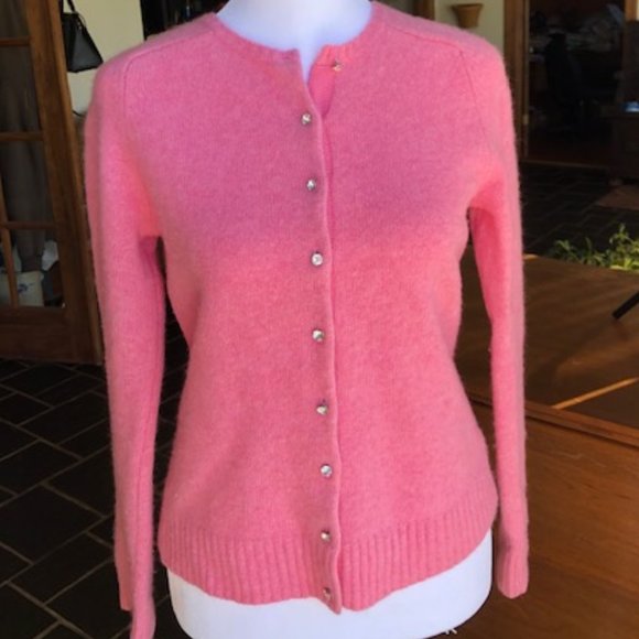 J. Crew Sweaters - J CREW VTG Crewneck Rhinestone Button Cardigan Medium  Lambswool